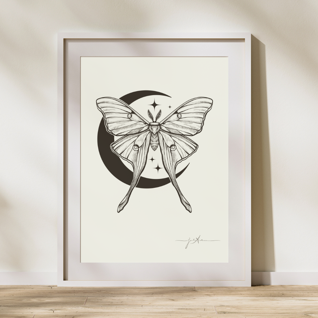 Luna Moth Fine Art Print- B&W