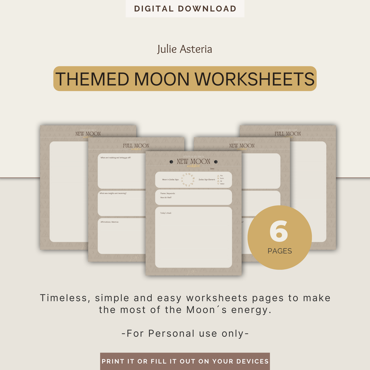 New Moon and Full Moon Worksheets. Digital Download